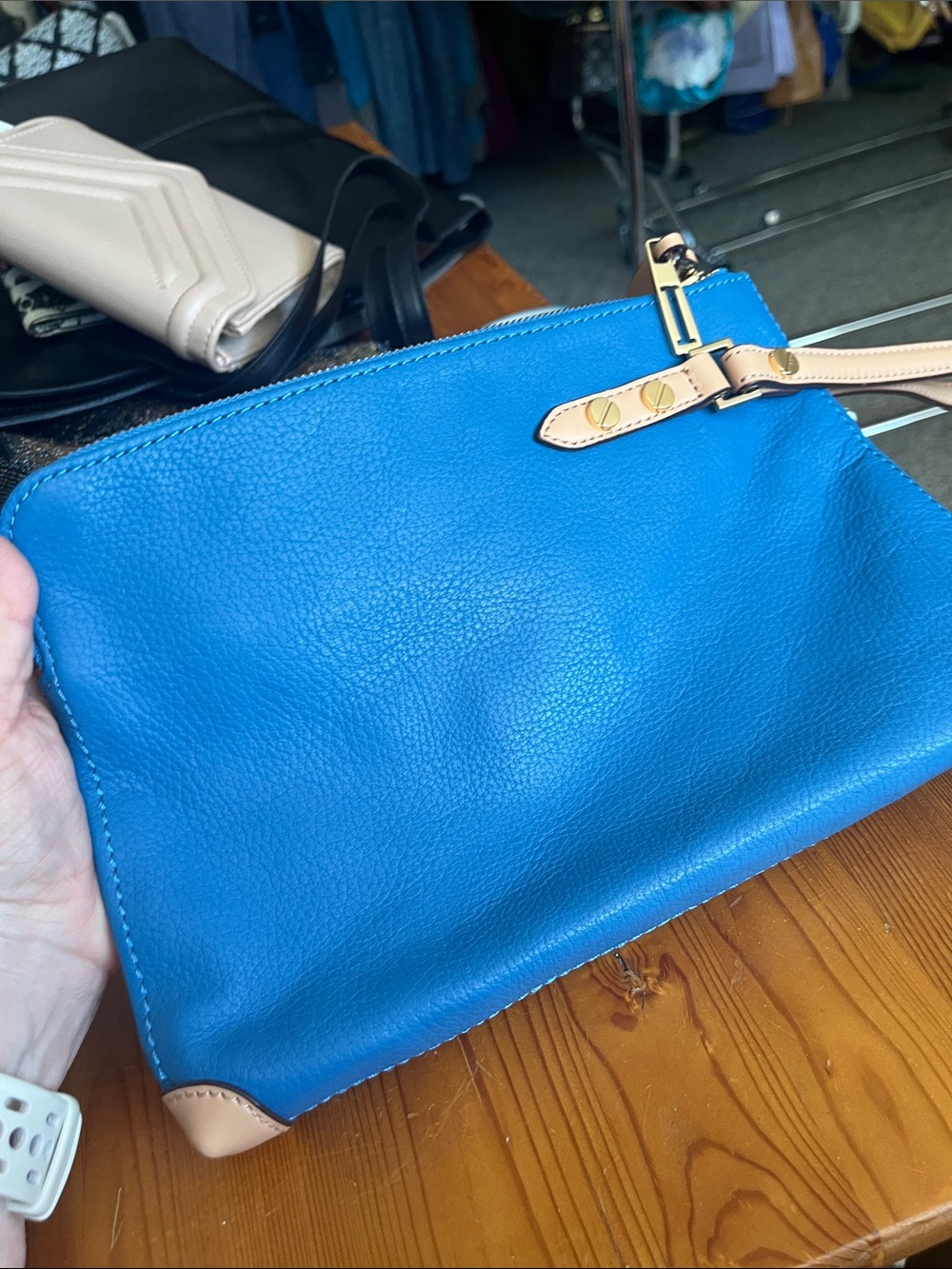 Isaac Mizrahi Blue Leather Wristlet - Picture 4 of 11